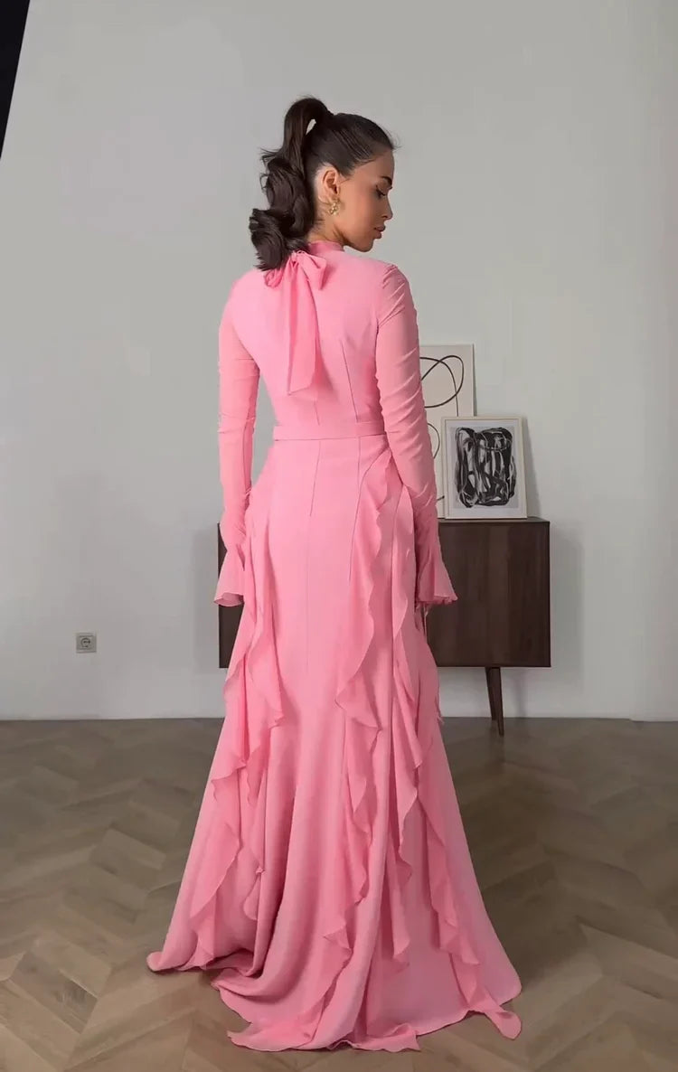 Vestido informal de gasa con volantes para mujer, vestido de fiesta largo fg7442