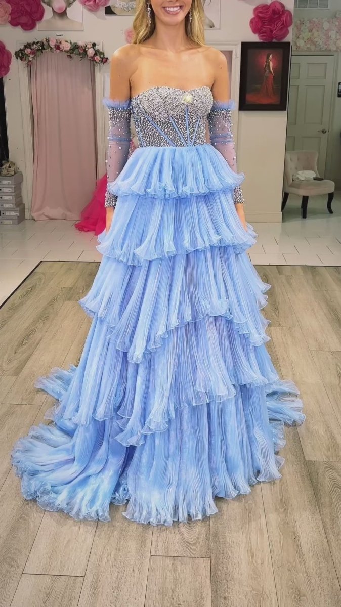 Lana | Vestido de fiesta de organza con escote en forma de A y mangas desmontables