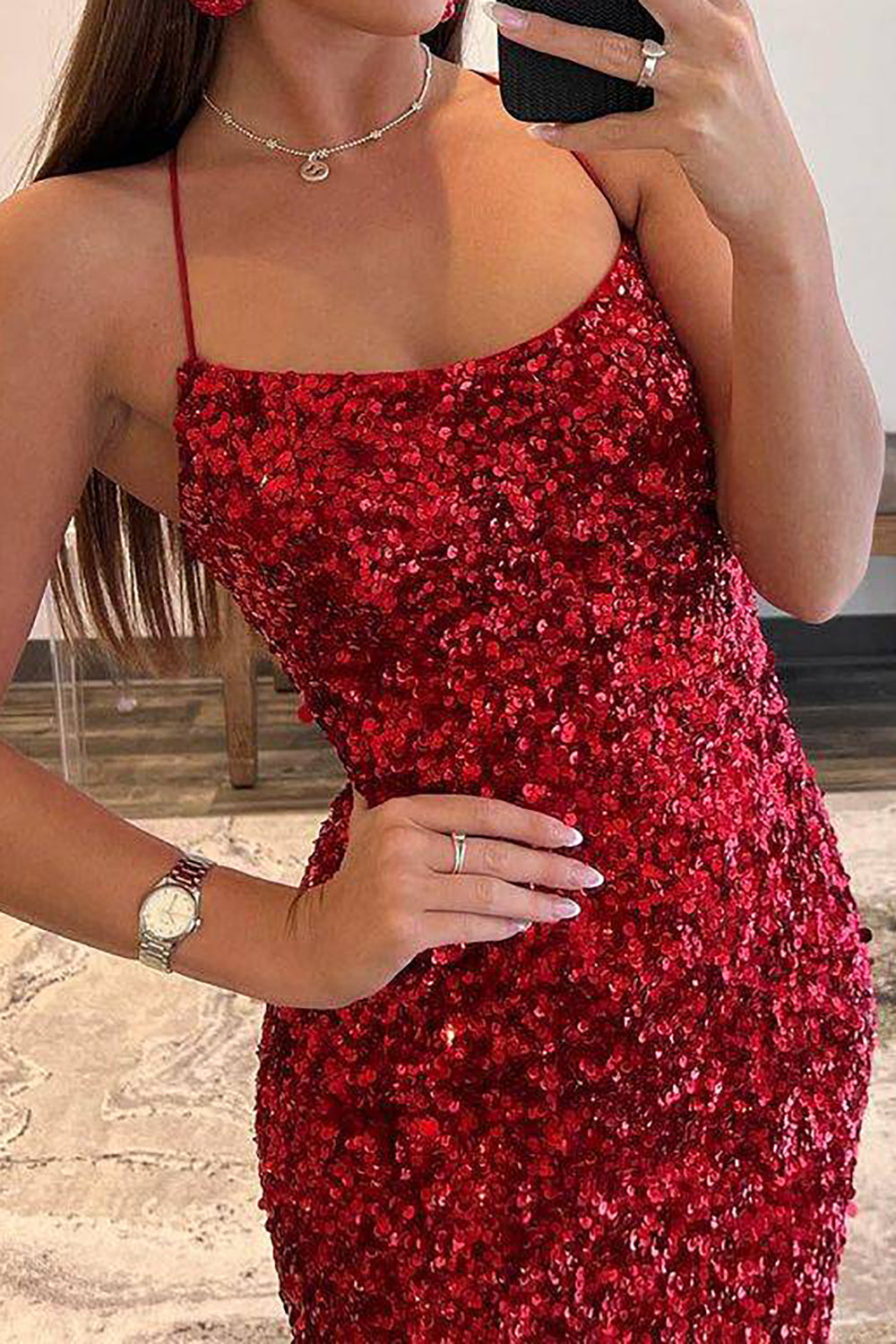 Sparkly Mermaid Spaghetti Straps Navy Sequins Long Prom Dress with Split Front