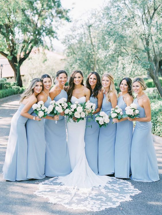 Charming A-Line Halter Sky Blue Chiffon Long Bridesmaid Dresses VK0901001