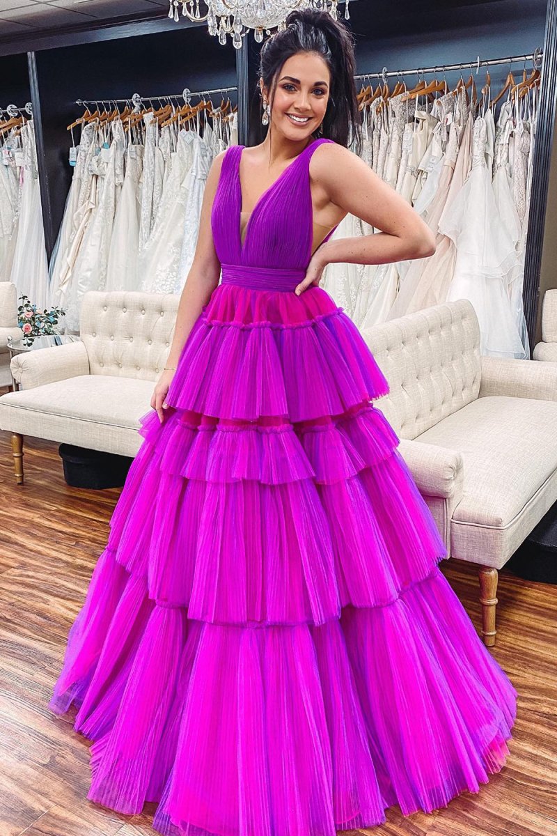 Giana | Vestido de fiesta de tul con escote en V y corte en A