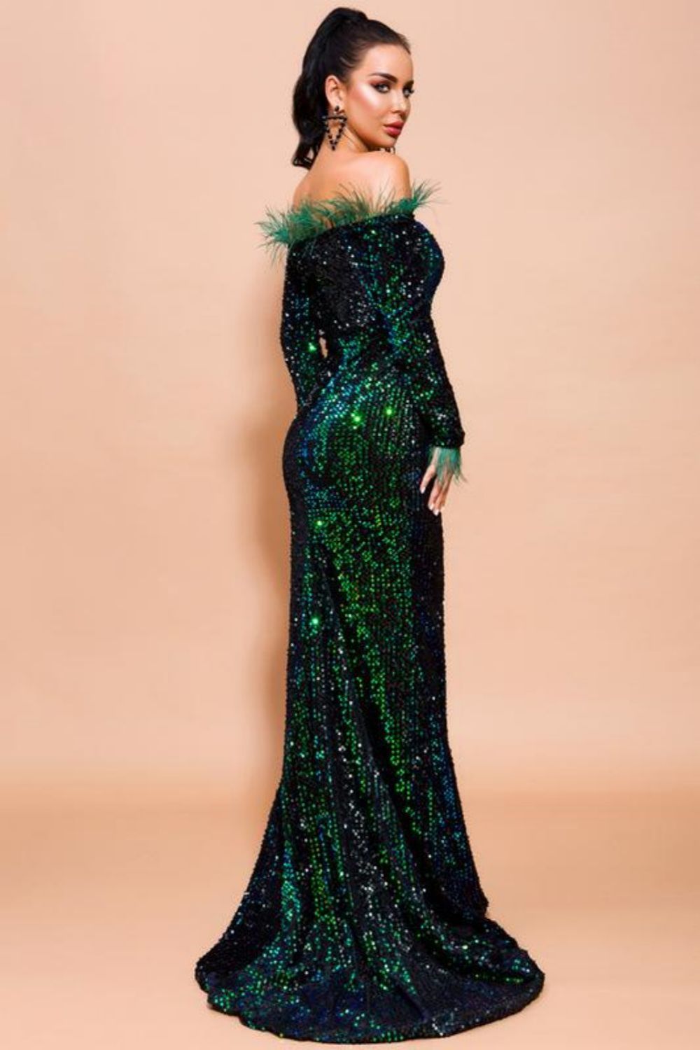 Mermaid Sweep Train Of The Shoulder Prom Dress With Sequins