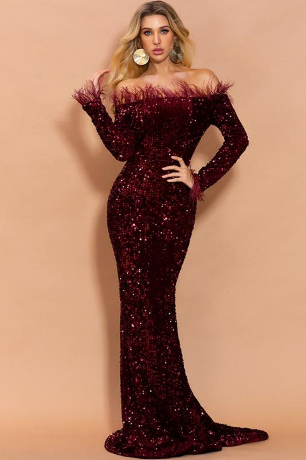 Mermaid Sweep Train Of The Shoulder Prom Dress With Sequins