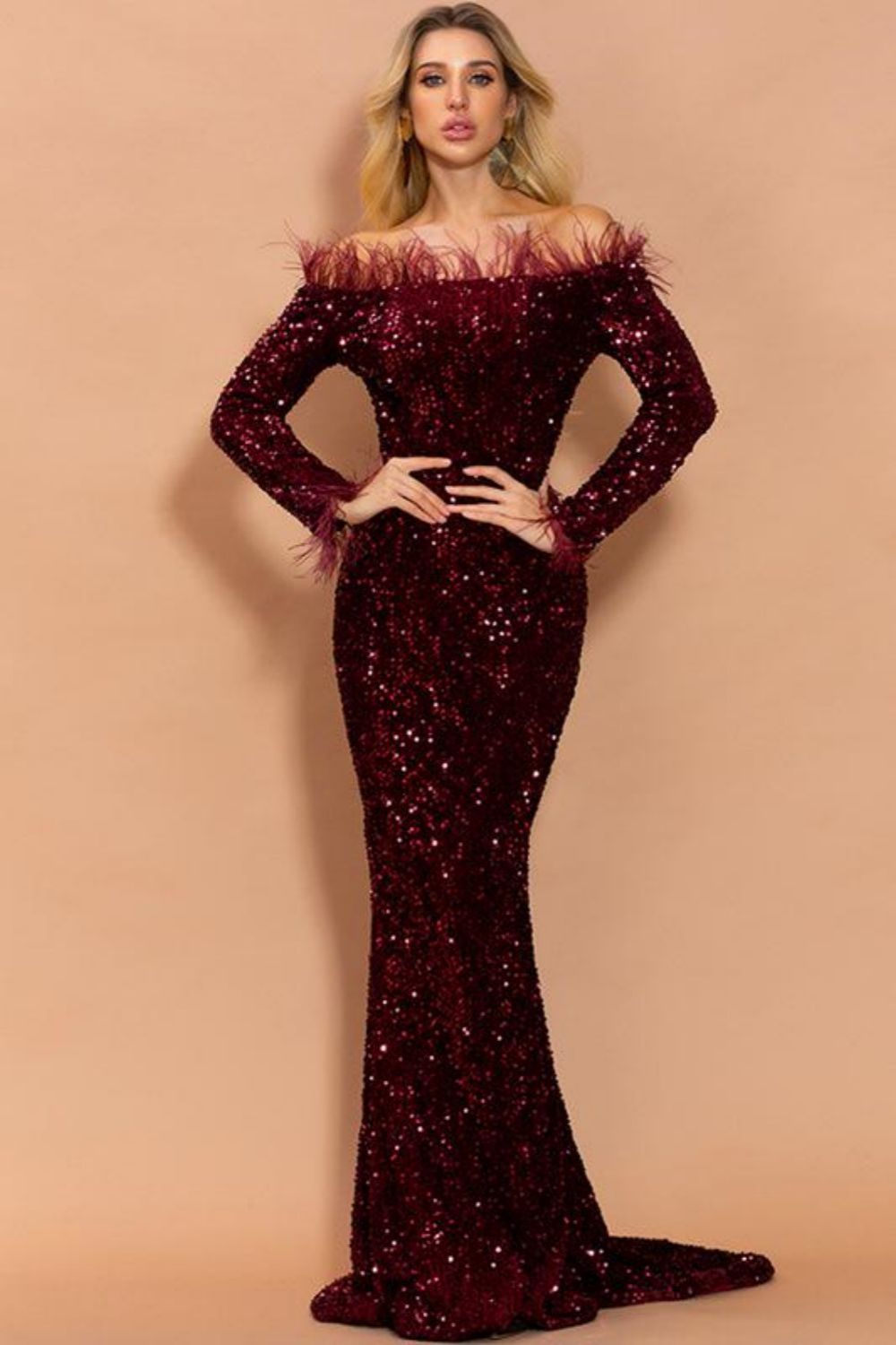 Mermaid Sweep Train Of The Shoulder Prom Dress With Sequins