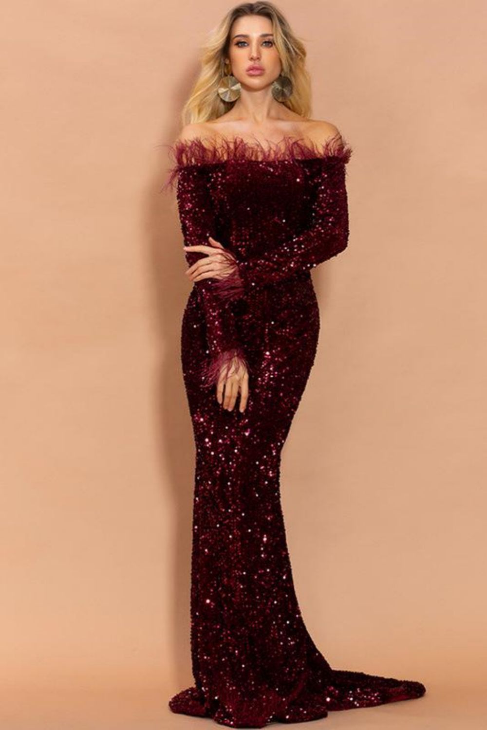 Mermaid Sweep Train Of The Shoulder Prom Dress With Sequins
