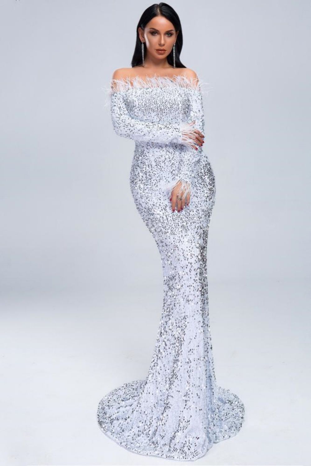 Mermaid Sweep Train Of The Shoulder Prom Dress With Sequins