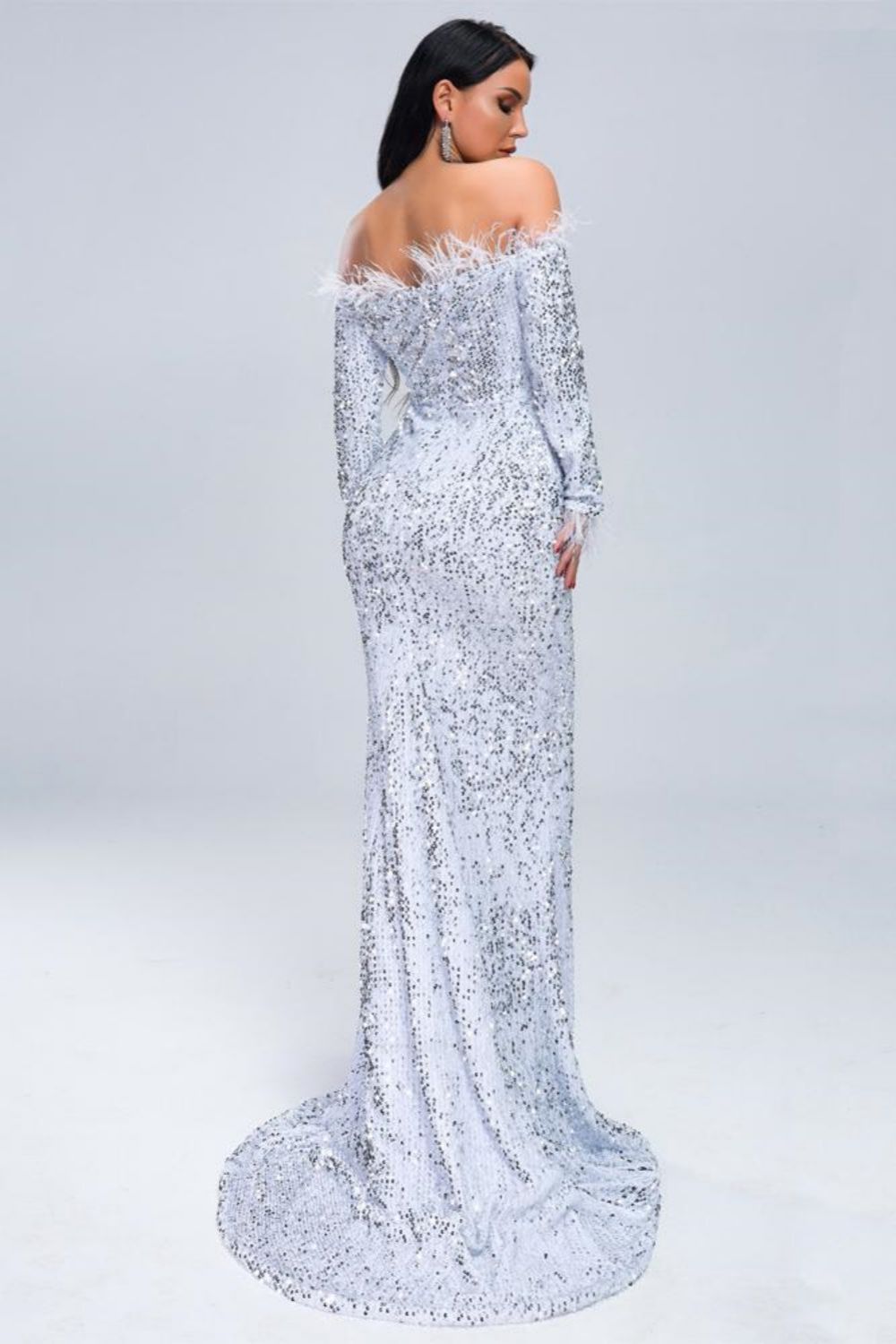Mermaid Sweep Train Of The Shoulder Prom Dress With Sequins