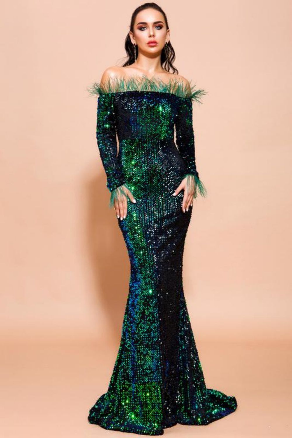 Mermaid Sweep Train Of The Shoulder Prom Dress With Sequins