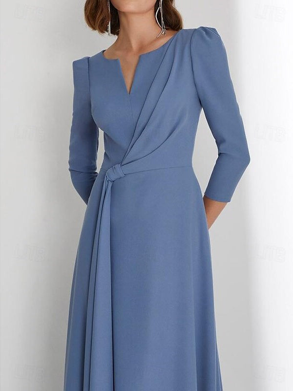 Sheath/Column Floor Length 3/4 Length Sleeve V Neck Wedding Guest Dresses with Criss Cross Ruched