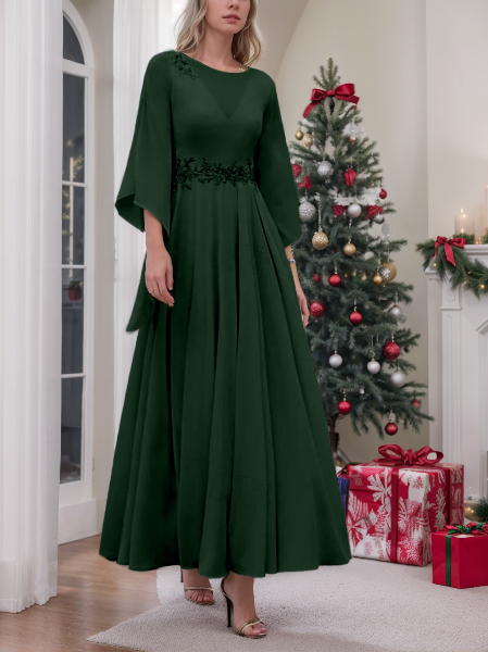 A-Line/Princess Jewel Neck 3/4 Length Sleeve Ankle-Length Mother of the Bride Dresses with Sequins