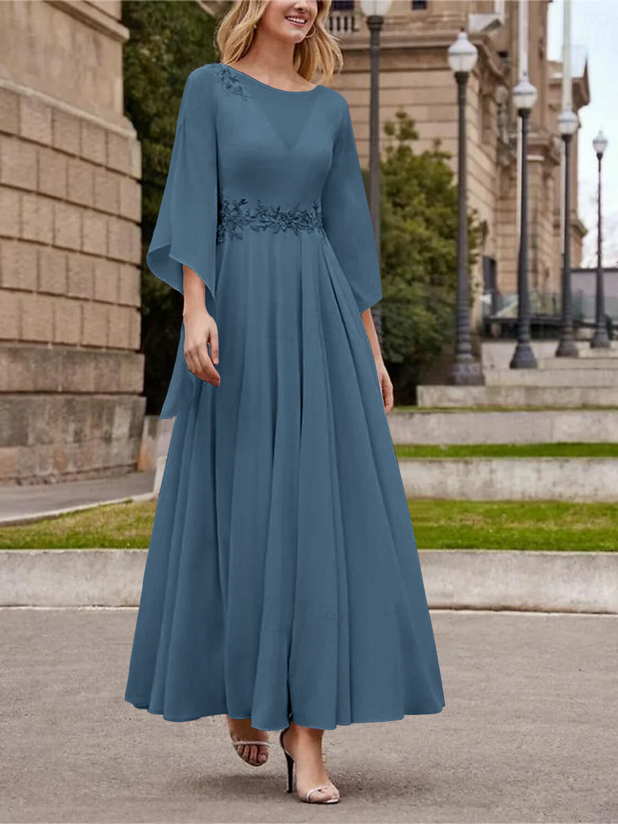 A-Line/Princess Jewel Neck 3/4 Length Sleeve Ankle-Length Mother of the Bride Dresses with Sequins