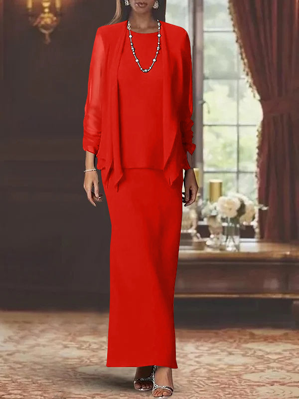 Sheath/Column Scoop Neck Long Sleeves Floor-Length Mother of the Bride Dresses with Jacket