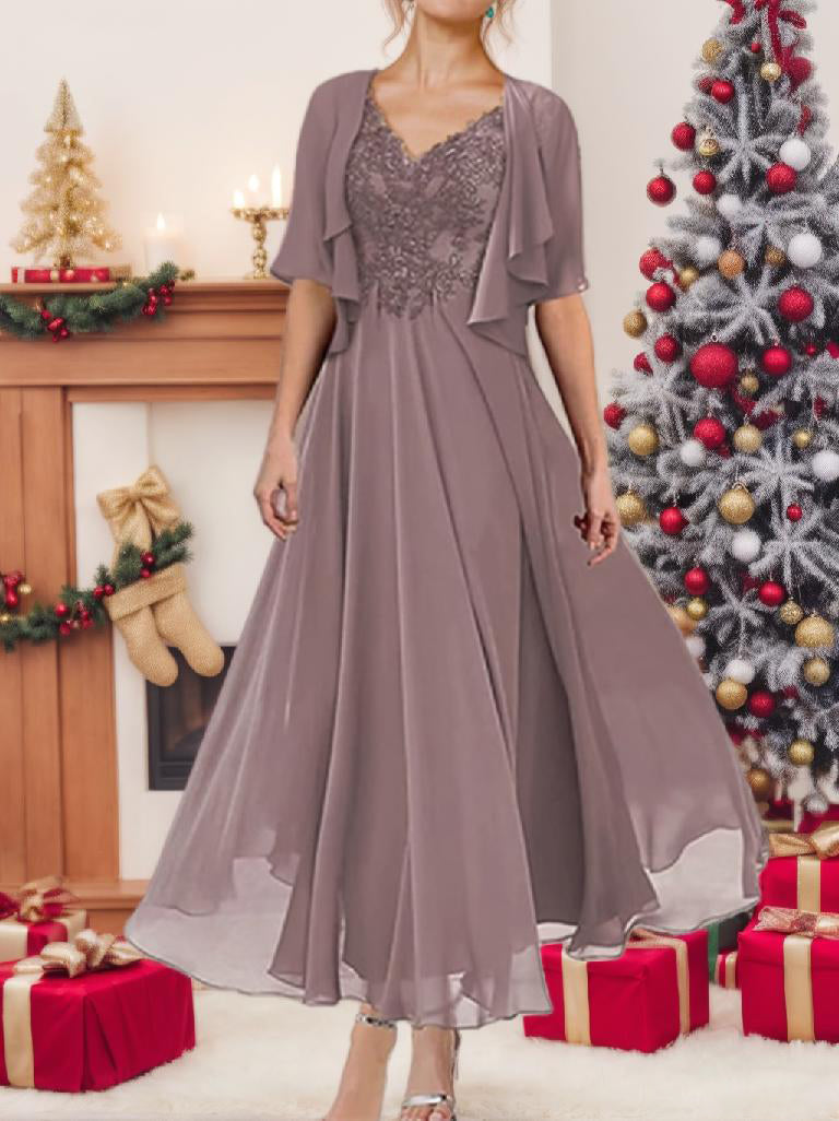 A-Line/Princess Short Sleeves Jacket Dresses Mother Of The Bride Dresses