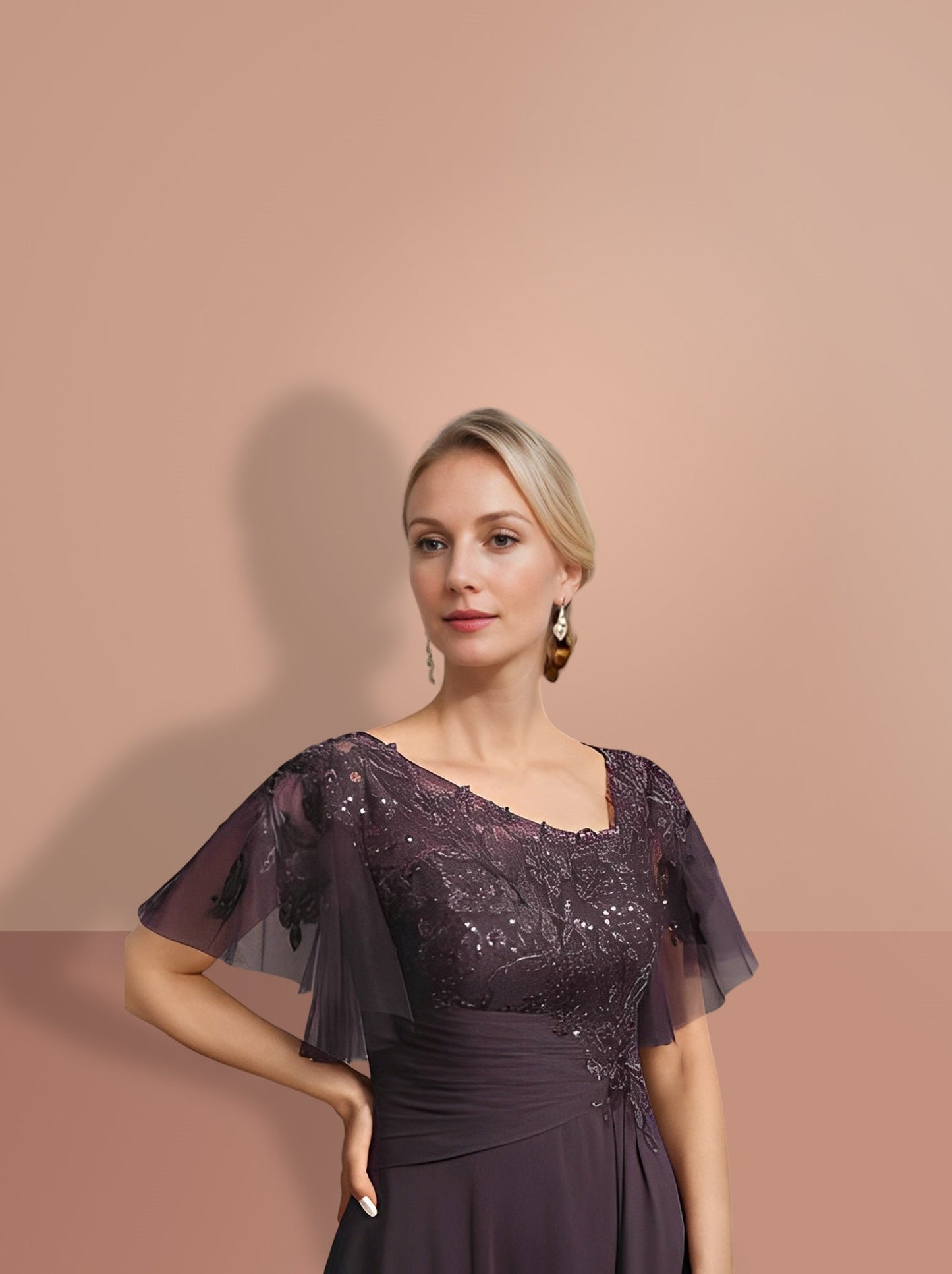A-Line/Princess Short Sleeves Asymmetrical Mother of the Bride Dresses