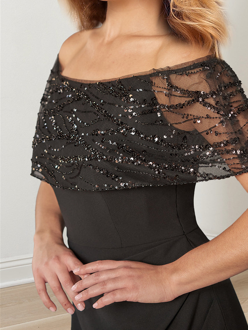 A-Line/Princess Sparkly Portrait Neckline Floor-Length Mother of the Bride Dresses