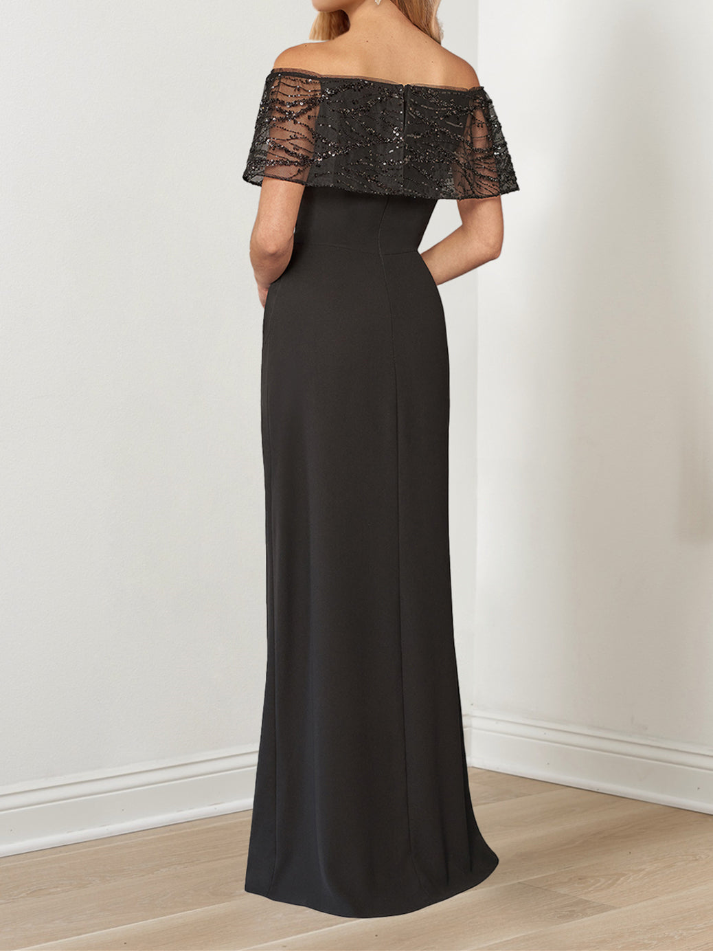 A-Line/Princess Sparkly Portrait Neckline Floor-Length Mother of the Bride Dresses