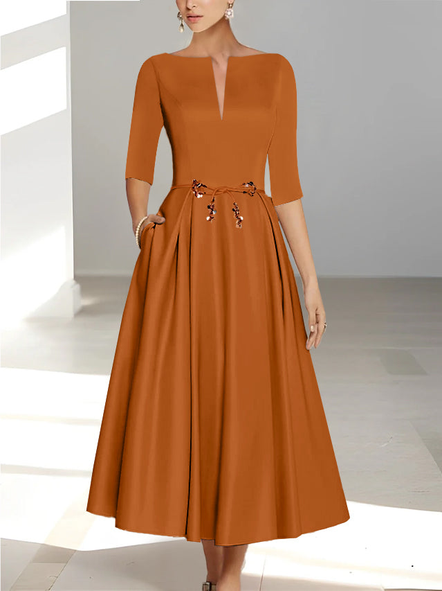 A-Line/Princess Half Sleeves Ankle Length Mother Of The Bride Dresses & Groom With Pockets