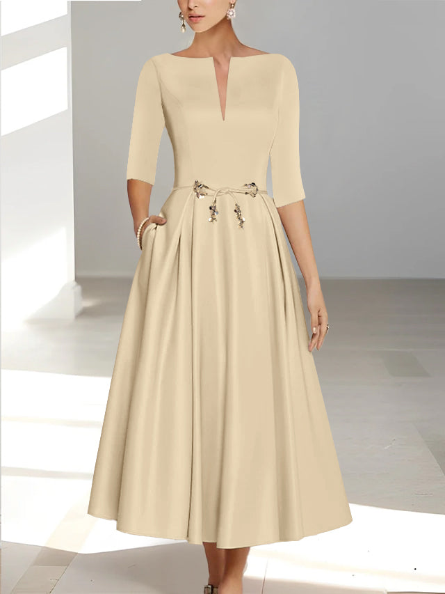 A-Line/Princess Half Sleeves Ankle Length Mother Of The Bride Dresses & Groom With Pockets