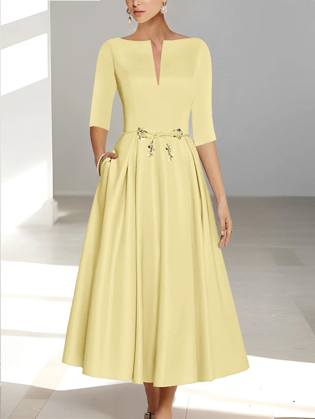 A-Line/Princess Half Sleeves Ankle Length Mother Of The Bride Dresses & Groom With Pockets