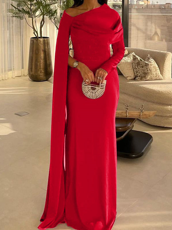 Sheath/Column Floor Length Long Sleeves Silk Like Satin Mother Of The Bride Dresses Prom Dress