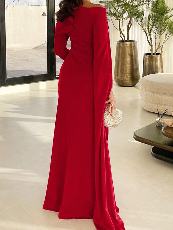 Sheath/Column Floor Length Long Sleeves Silk Like Satin Mother Of The Bride Dresses Prom Dress