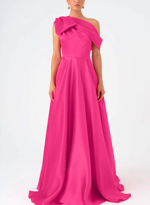 A-Line One-Shoulder Floor Length Sleeveless Mother Of The Bride Dresses Prom Dress Satin With Bow(s)
