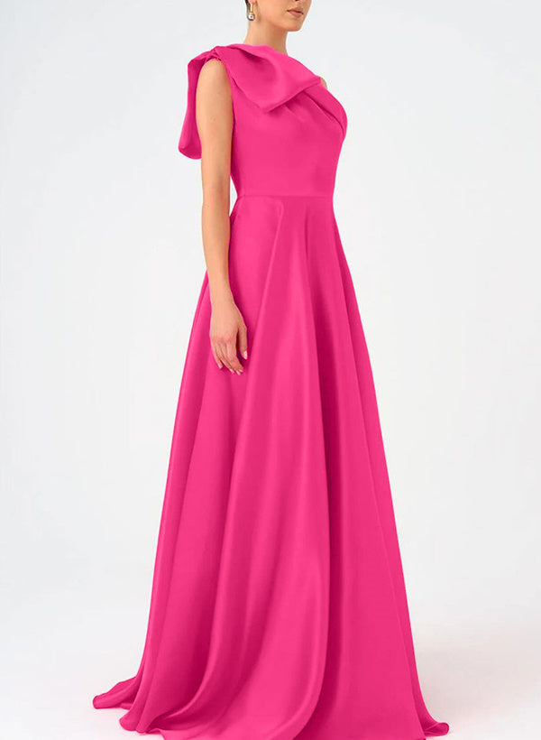 A-Line One-Shoulder Floor Length Sleeveless Mother Of The Bride Dresses Prom Dress Satin With Bow(s)