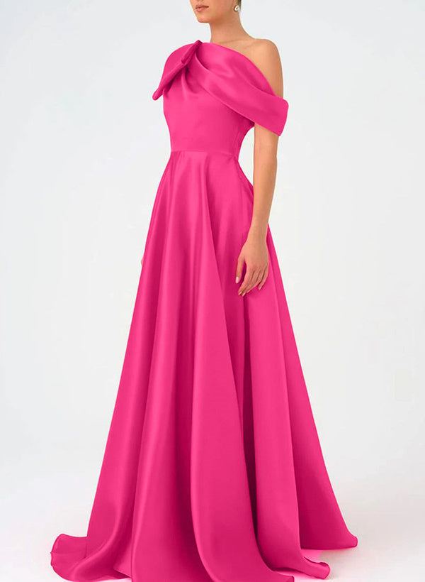 A-Line One-Shoulder Floor Length Sleeveless Mother Of The Bride Dresses Prom Dress Satin With Bow(s)