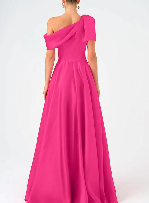 A-Line One-Shoulder Floor Length Sleeveless Mother Of The Bride Dresses Prom Dress Satin With Bow(s)