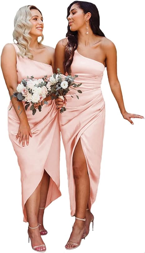 Mermaid/Trumpet High Low One Shoulder Sleeveless Ankle-Length Bridesmaid Dresses