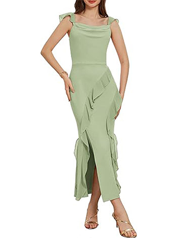 Mermaid/Trumpet Cowl Neck Sleeveless Ankle-Length Bridesmaid Dresses