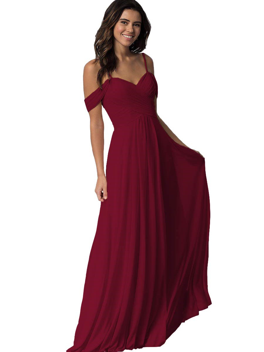A Line/Princess Sweetheart Off Shoulder Sleeveless Floor Length Bridesmaid Dresses with Pockets Chiffon