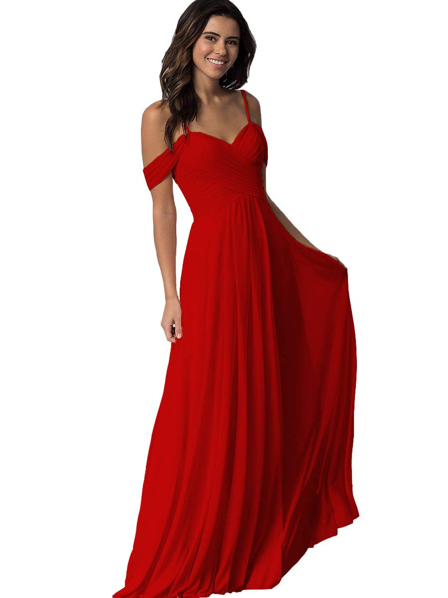 A Line/Princess Sweetheart Off Shoulder Sleeveless Floor Length Bridesmaid Dresses with Pockets Chiffon