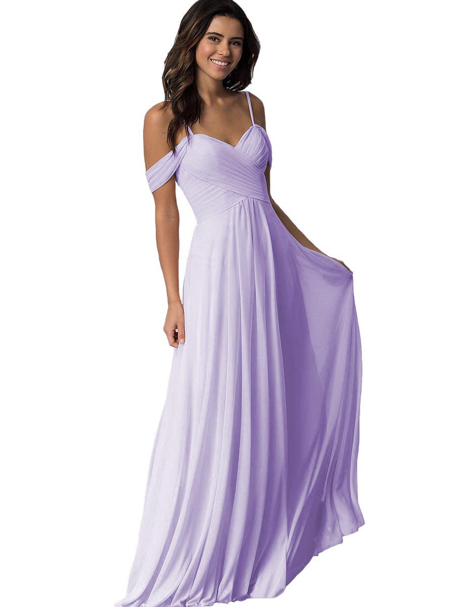 A Line/Princess Sweetheart Off Shoulder Sleeveless Floor Length Bridesmaid Dresses with Pockets Chiffon