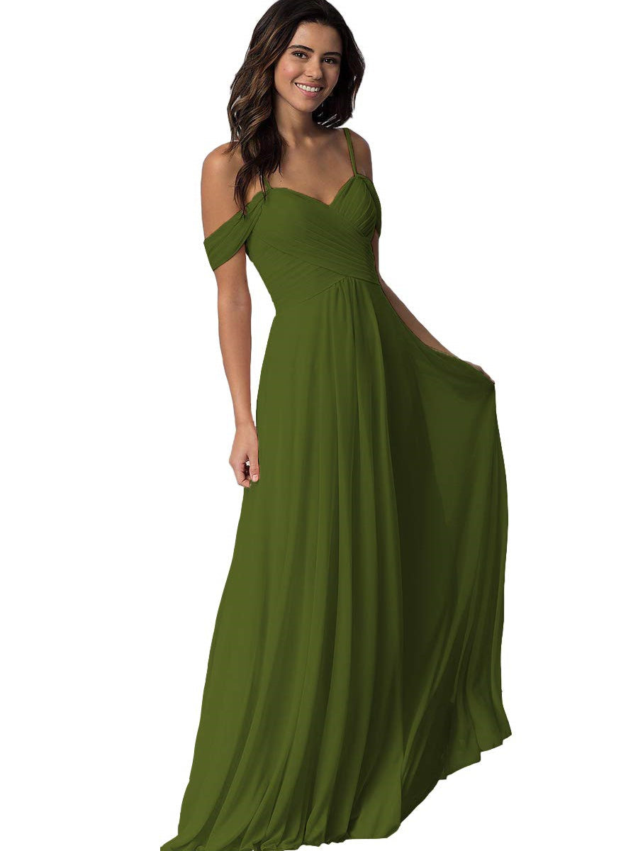 A Line/Princess Sweetheart Off Shoulder Sleeveless Floor Length Bridesmaid Dresses with Pockets Chiffon