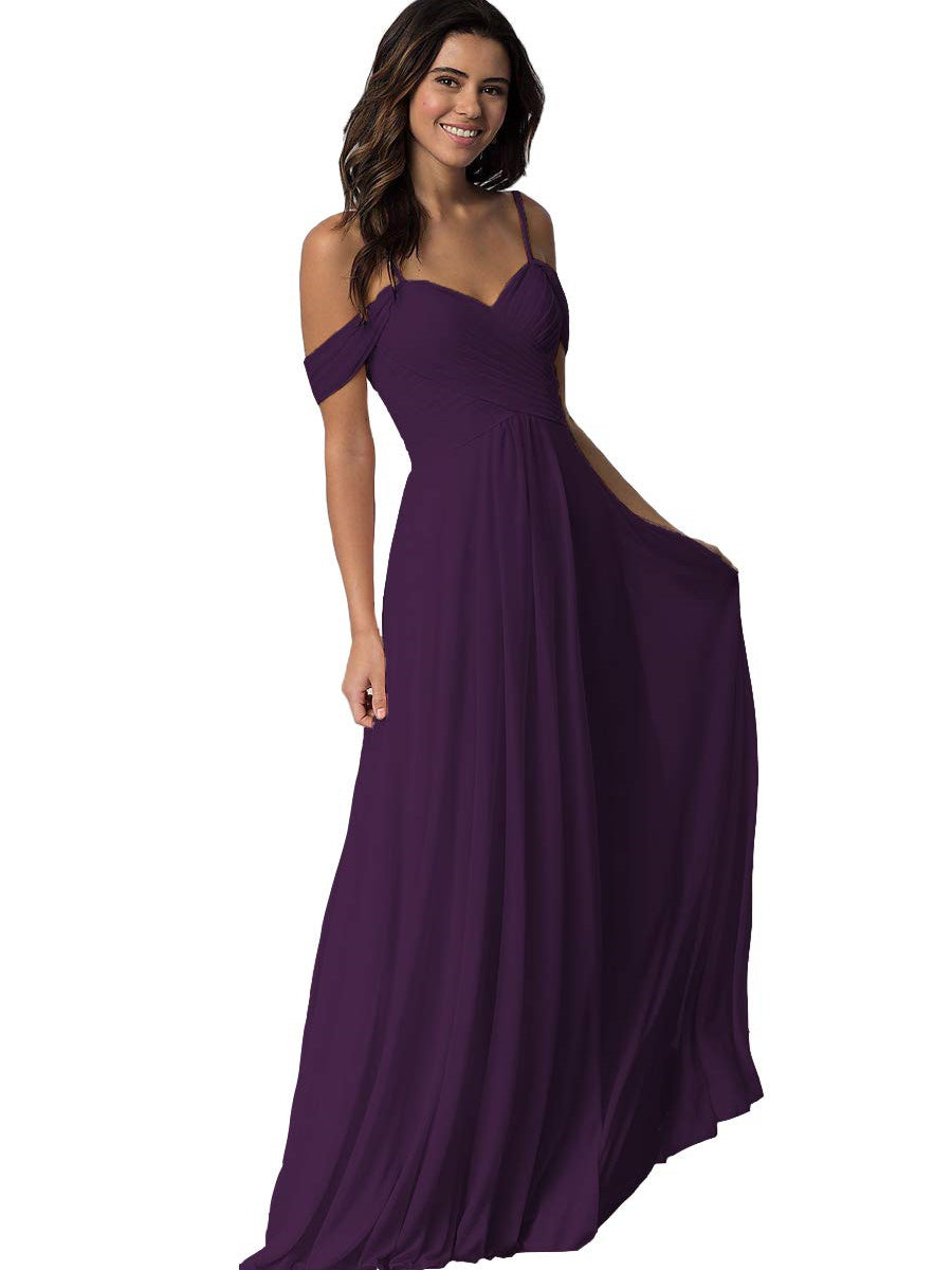 A Line/Princess Sweetheart Off Shoulder Sleeveless Floor Length Bridesmaid Dresses with Pockets Chiffon