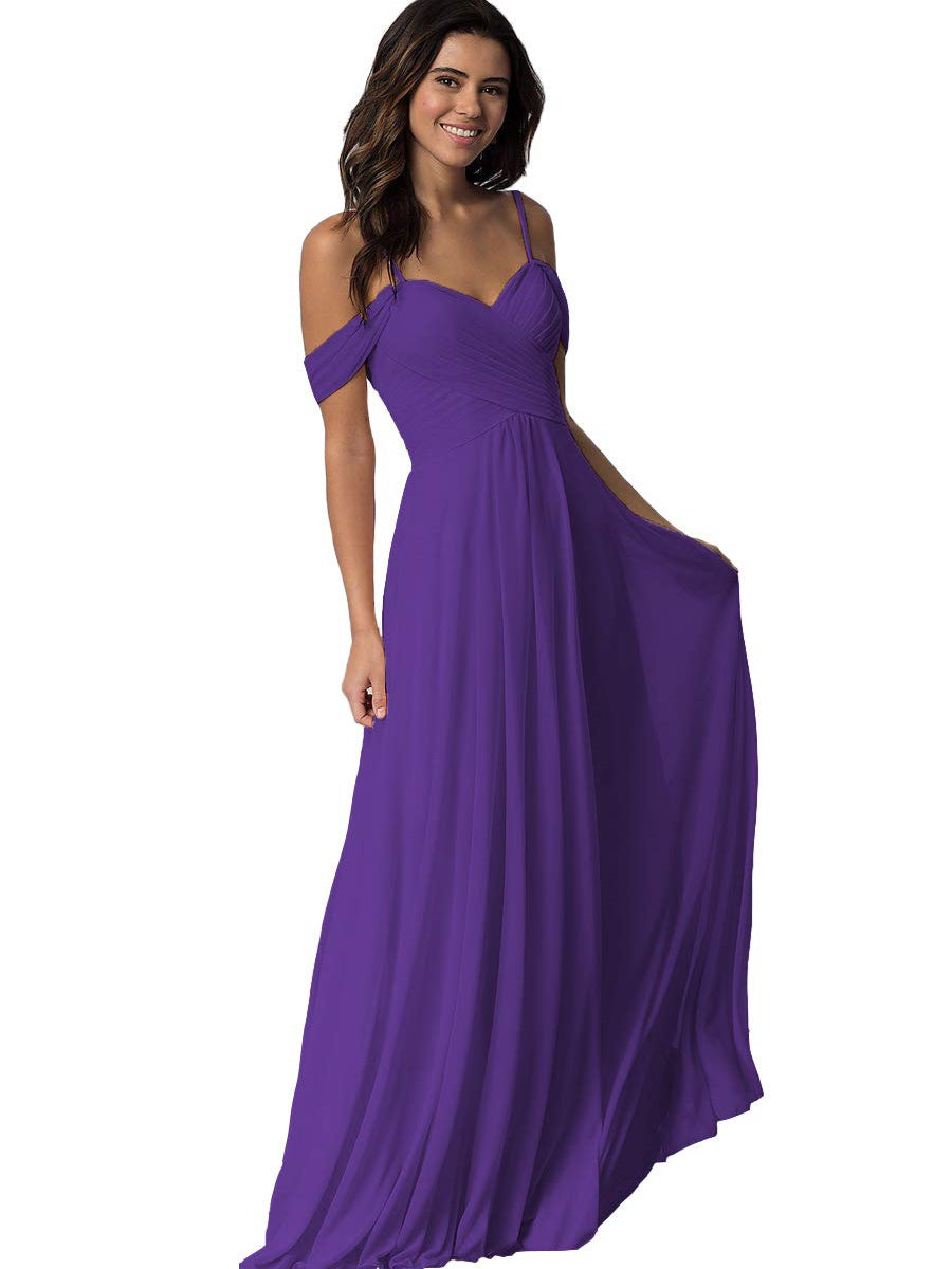 A Line/Princess Sweetheart Off Shoulder Sleeveless Floor Length Bridesmaid Dresses with Pockets Chiffon