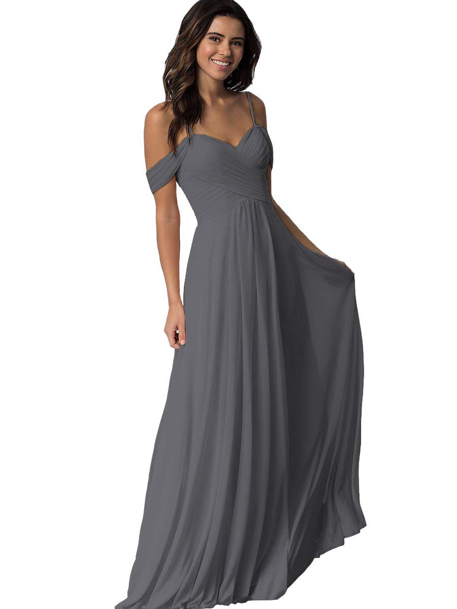 A Line/Princess Sweetheart Off Shoulder Sleeveless Floor Length Bridesmaid Dresses with Pockets Chiffon