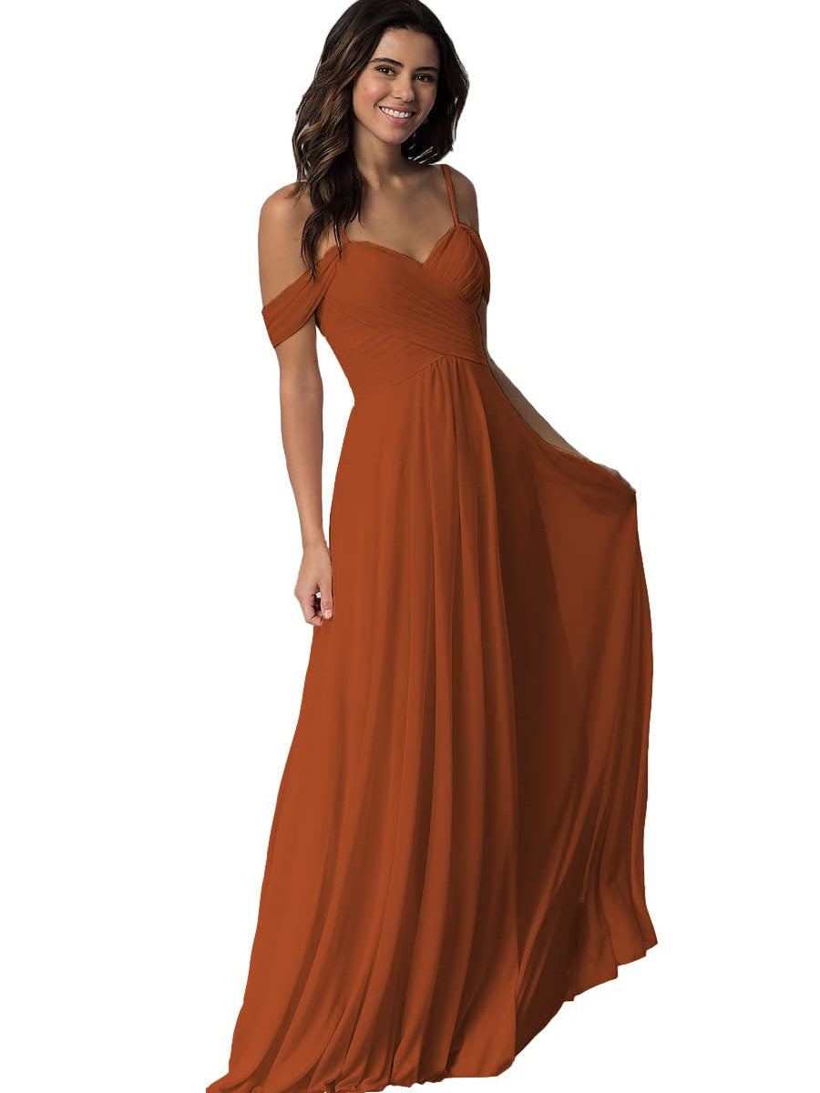 A Line/Princess Sweetheart Off Shoulder Sleeveless Floor Length Bridesmaid Dresses with Pockets Chiffon