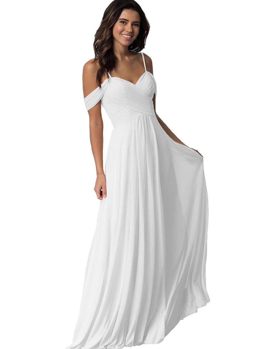 A Line/Princess Sweetheart Off Shoulder Sleeveless Floor Length Bridesmaid Dresses with Pockets Chiffon