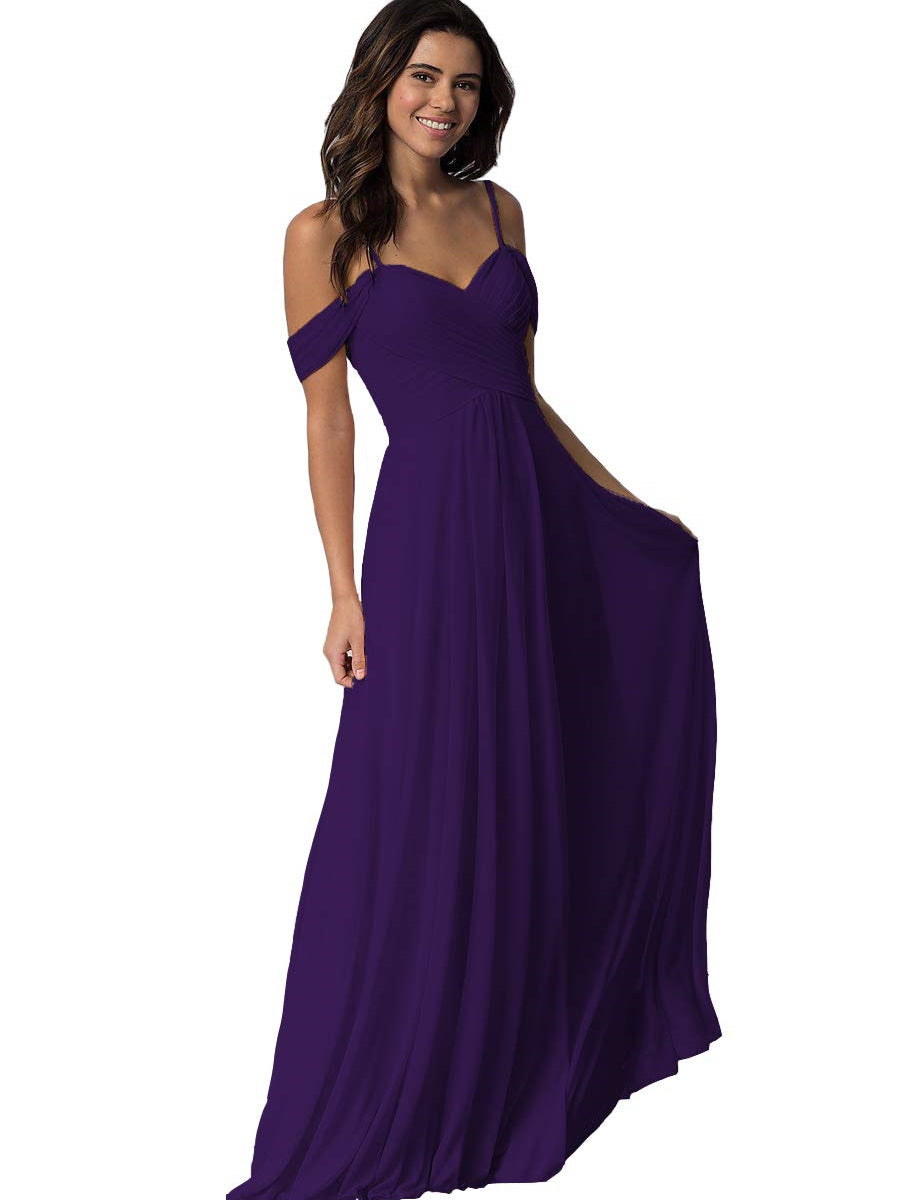 A Line/Princess Sweetheart Off Shoulder Sleeveless Floor Length Bridesmaid Dresses with Pockets Chiffon