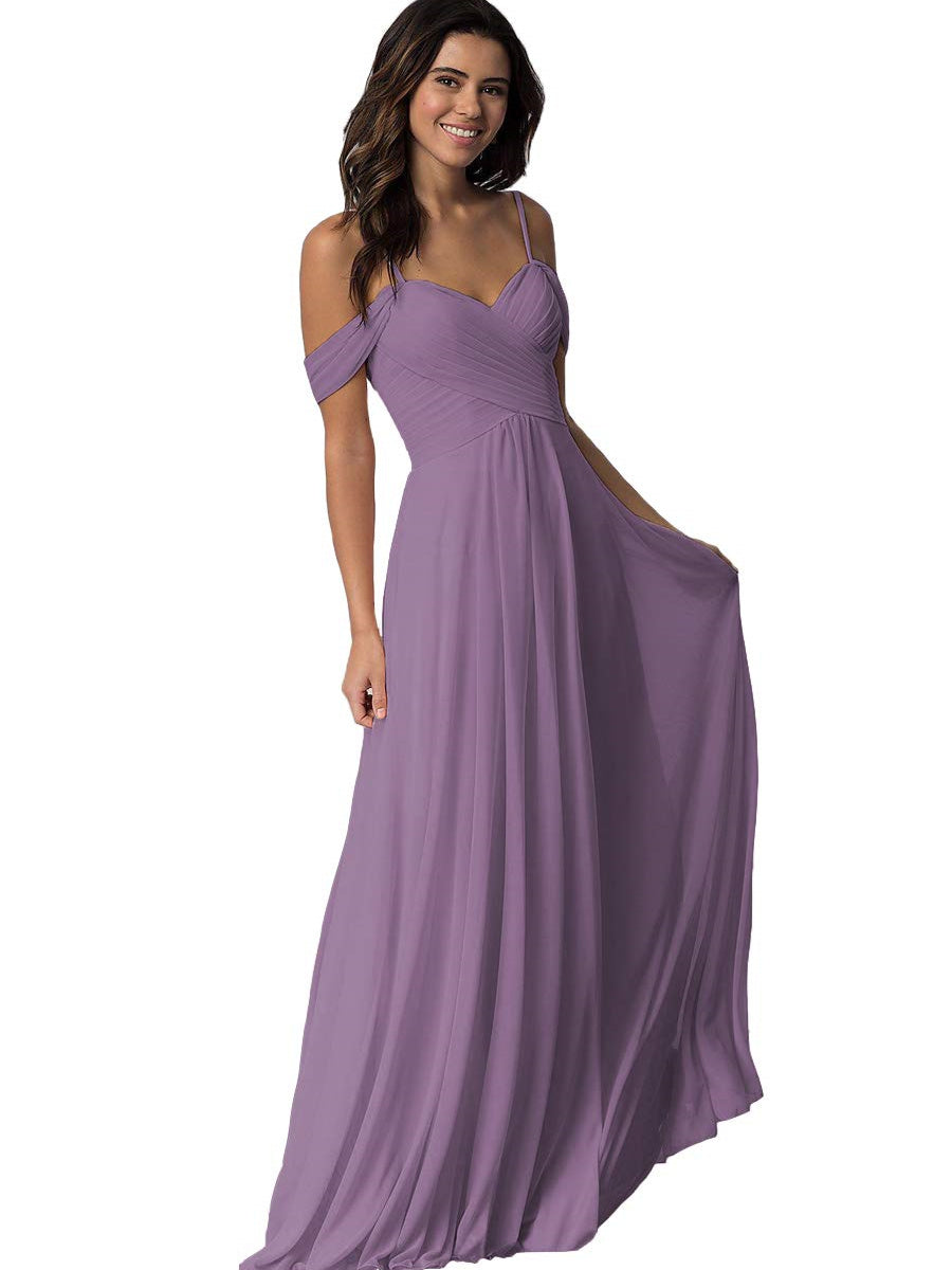 A Line/Princess Sweetheart Off Shoulder Sleeveless Floor Length Bridesmaid Dresses with Pockets Chiffon