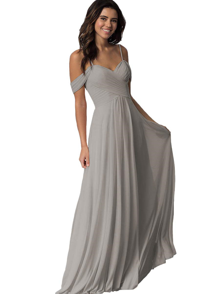 A Line/Princess Sweetheart Off Shoulder Sleeveless Floor Length Bridesmaid Dresses with Pockets Chiffon