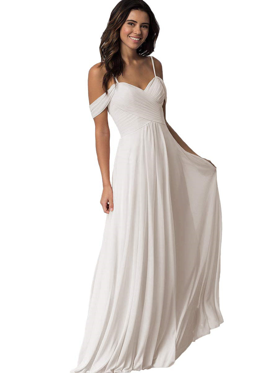 A Line/Princess Sweetheart Off Shoulder Sleeveless Floor Length Bridesmaid Dresses with Pockets Chiffon