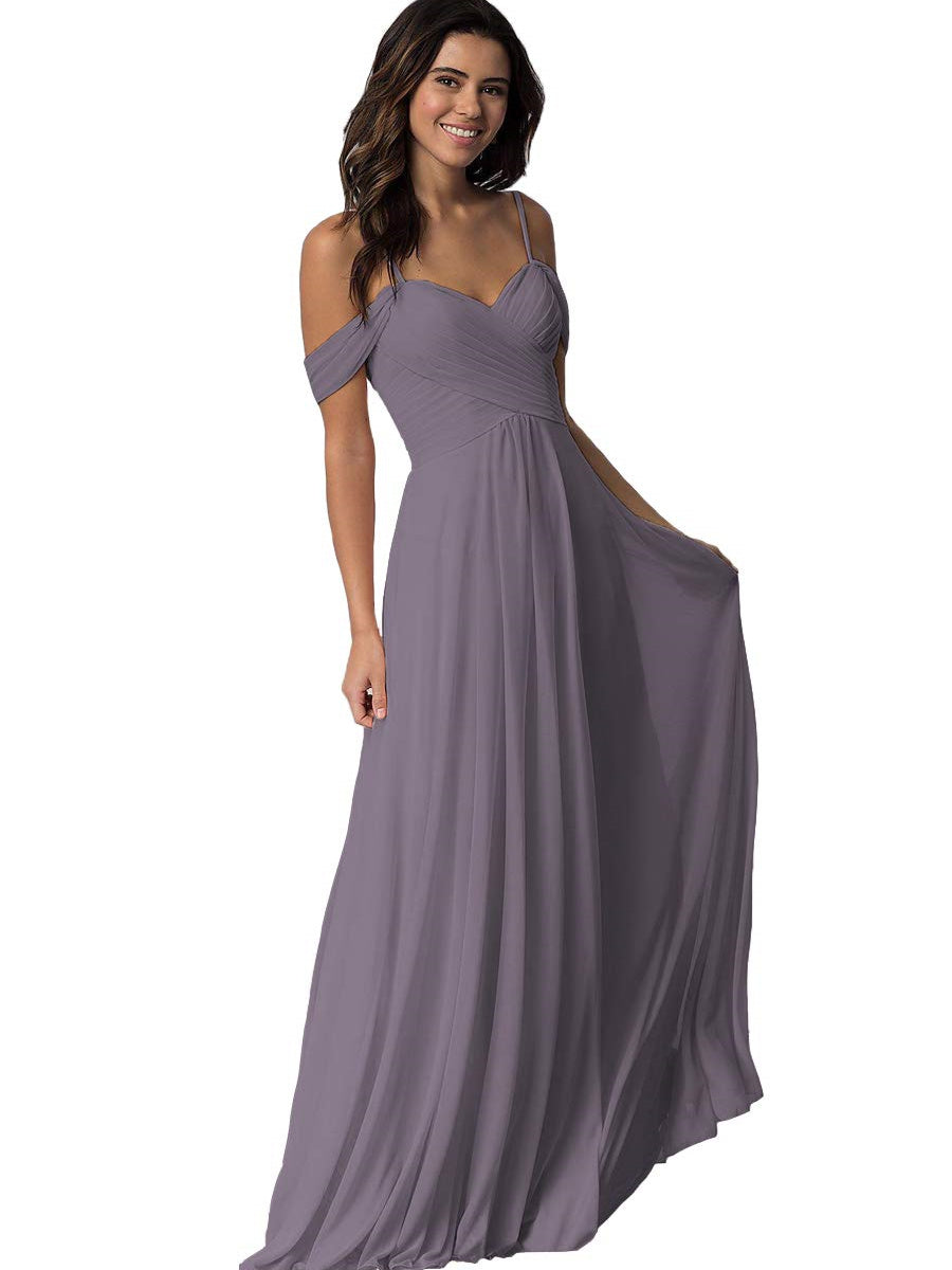 A Line/Princess Sweetheart Off Shoulder Sleeveless Floor Length Bridesmaid Dresses with Pockets Chiffon