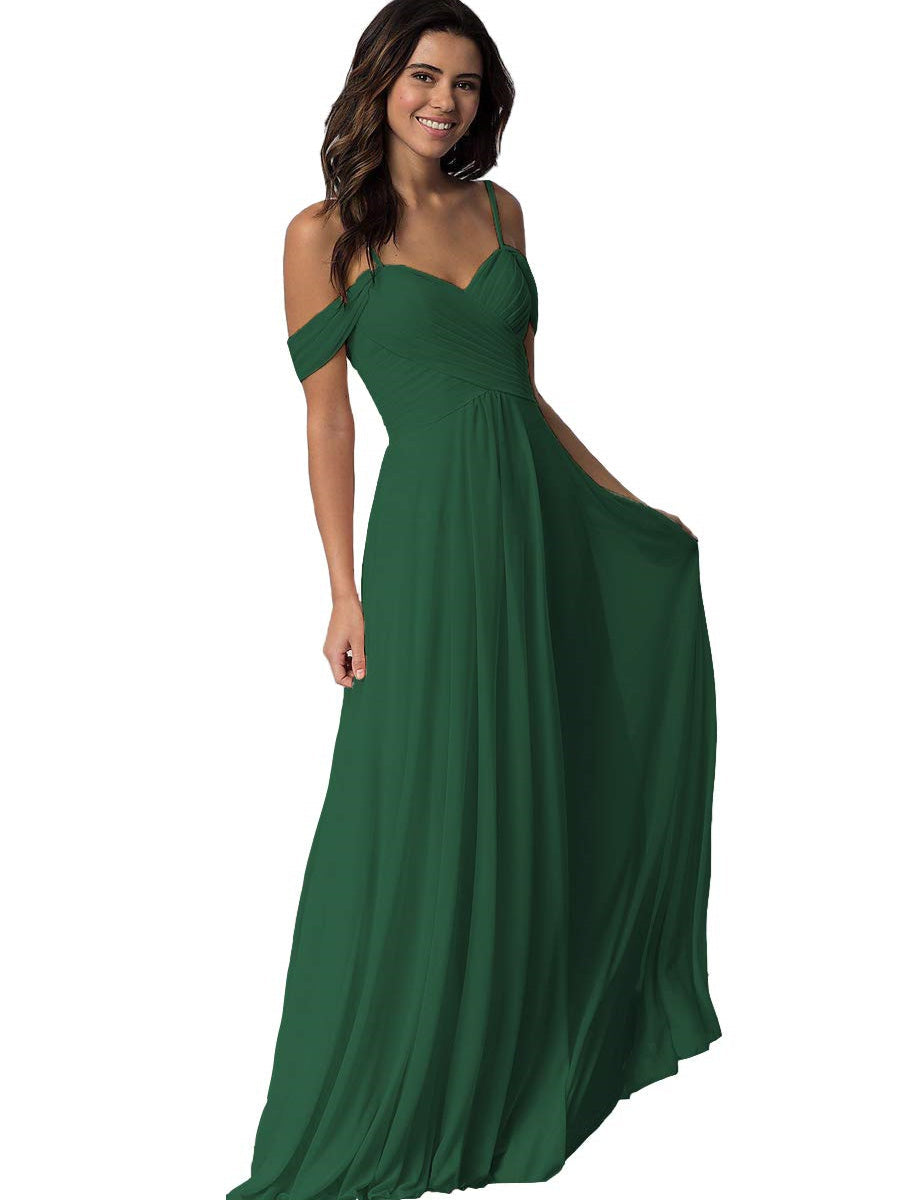 A Line/Princess Sweetheart Off Shoulder Sleeveless Floor Length Bridesmaid Dresses with Pockets Chiffon