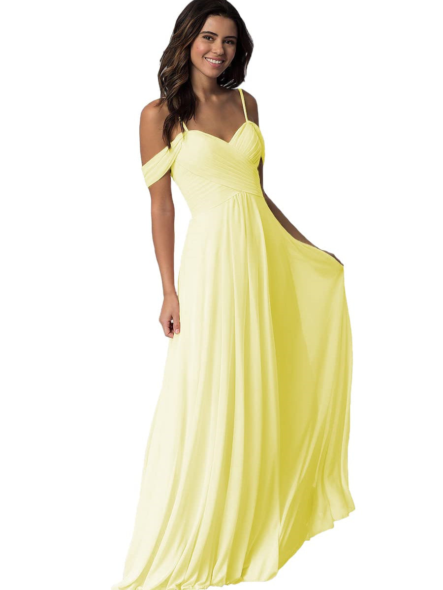 A Line/Princess Sweetheart Off Shoulder Sleeveless Floor Length Bridesmaid Dresses with Pockets Chiffon