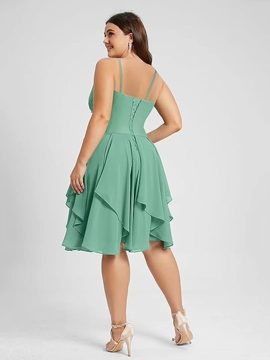 A Line/Princess Halter Sleeveless Short/Mini Bridesmaid Dresses Chiffon Ruffle Pleated Pockets