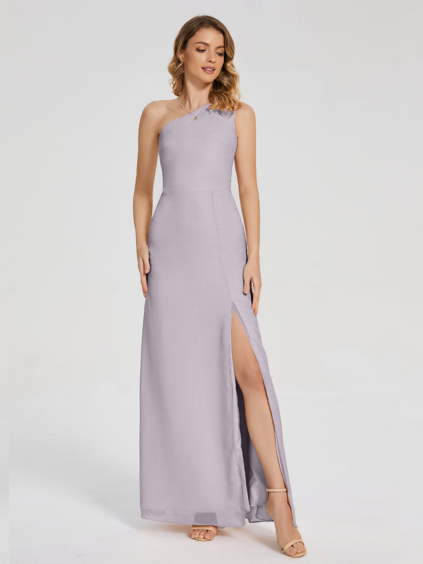 Vestido de fiesta con escote en forma de columna y un hombro con abertura