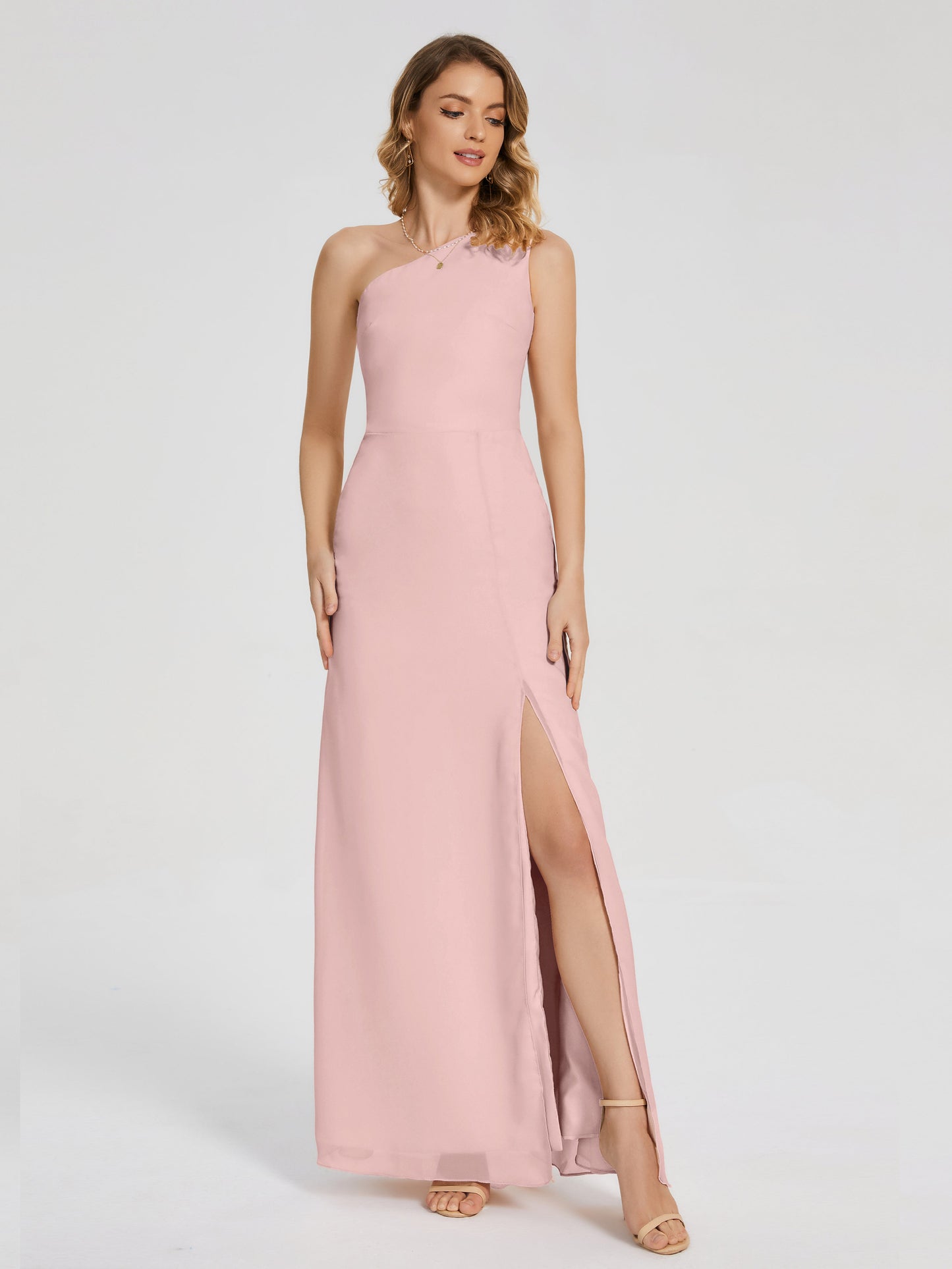 Vestido de fiesta con escote en forma de columna y un hombro con abertura